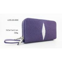ราคา L 035-26-0000 กระเป๋าหนังปลากระเบนซิปรอบคู่สีม่วง (26763023885)