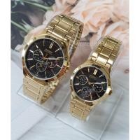 ราคา นาฬิกาคู่รัก Casio รุ่น MTP-V300G-1Aและ LTP-V300G-1A สายแสตนเลสสีทอง หน้าปัดดำ - ของแท้ 100% รับประ (28467643252)