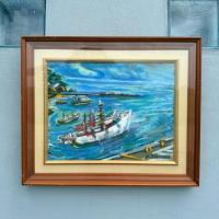 ราคา ภาพวาดสีน้ำอะคริลิค ภาพทะเล ท่าเรือ มือสองจากญี่ปุ่นพร้อมกรอบภาพ (40611361979)
