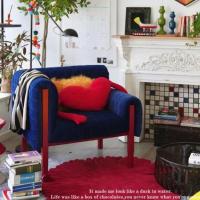 ราคา พร้อมส่ง เก้าอี้ โซฟาเดี่ยว โครงเหล็กสีแดง เบาะสีน้ำเงิน รุ่น Rome รับน้ำหนักได้ 200กก. (43463217449)