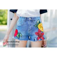 ราคา กางเกงยีนส์จาสั้นปักดอกไม้วิ้งวับ (15949051079)