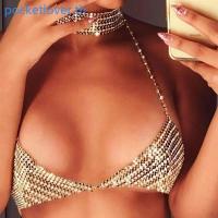 ราคา Poc Women's Glitter Rhinestones ชุดบิกินี่สายเดียวพร้อมสร้อยขัดหลังเปล่า เครื่องประดับ (43708915403)