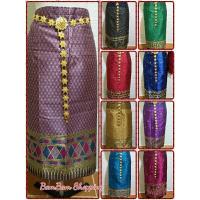 ราคา ผ้าถุงป้ายตะขอไหมสังเคราะห์ #ผ้าไหมลาวแบบสามส่วน #ไม่มีซับใน ผ้าถุงลายสวยทอด้วยเครื่อง แบบป้ายรอบเอวแล้วติดตะขอ (19895084418)