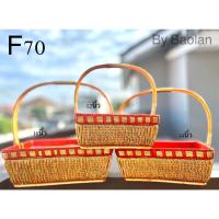 ราคา (พร้อมส่ง) F70 กระเช้างานแฮนด์เมดจากไม้อย่างดี สีแดง+ดิ้นทอง กระเช้าปีใหม่ (25951414330)