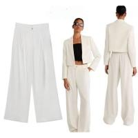 ราคา Stradivarius งานแท้ตรงปก กางเกงผ้าลินิน งานซิปกระดุมมีกระเป๋าข้างเอวยืดสม็อคหลัง มีครีม เอวสูง (26253624288)