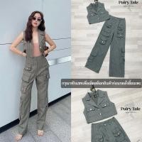 ราคา งานป้าย Pairy Tale เซตขายาว เสื้อครอปคอปกสูทแขนกุดลายทาง กางเกงขายาวแต่งกระเป๋าคาร์โก้ทรงสวย (26605281195)