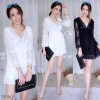 ราคา เดรสสั้น ลูกไม้ สีขาวและดำ แขนกระดิ่ง เหมาะทุกงาน (972785475)