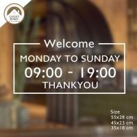 ราคา สติ๊กเกอร์welcome ยินดีตอนรับ วันเวลาเปิดปิด สติ๊กเกอร์บอกเวลาเปิดปิด ติดกระจกหน้าร้าน ทักแชทแจ้งปรับวันเวลาได้ (20926946291)
