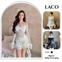 ราคา ชุดเดรสบอดี้คอนลูกไม้แขนยาวเปิดไหล่มีสายรัดที่อกเดรสดีไซน์หางปลาลูกไม้ลายดอกไม้พร้อมชายพู่ (28572529262)