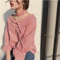 ราคา พร้อมส่ง เสื้อปาดไหล่+โชคเกอร์ ผ้าลายริ้วที่ใส่แล้วแลดูผอมผ้าดีใส่แล้วสวยมากค่า (600792809)