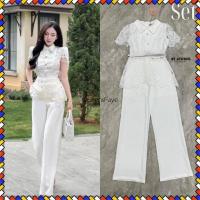 ราคา S-XL ชุดเซ็ทผ้าลูกไม้สีขาว เสื้อคอปกแขนสั้นกับกางเกงขายาวสีขาวเข้าชุด ใส่ทำงาน งานบวชเริ่ด BT Stud (24276139124)