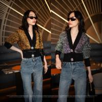 ราคา พร้อมส่ง เสื้อคลุมแขนยาวคอวีแต่งขนฟรุ้งฟริ้ง กระดุมคริสตัล งานป้าย vshopbrand (27771731993)