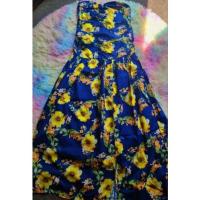 ราคา เดรสเกาะอกยาวสีกรมลายดอกสีเหลืองหน้าอกเป็นสม็อคหลัง (16785307483)