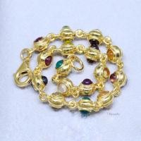 ราคา Tiffjewelry สร้อยข้อมือนพเก้ากระดุมทอง พลอยนพเก้าแท้ เงิน94% ชุบทองแท้ (29268439216)