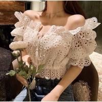 ราคา เสื้อลูกไม้ฉลุปาดไหล่สีขาว ลูกไม้แน่นมากๆ (7601676695)