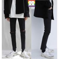 ราคา M&P Clearance กางเกงยีนส์ยืดผู้ชายสีดำขาเต่อขาดเข่า+ปลายขา#704 (863522982)