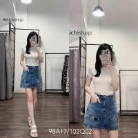 ราคา เดรสสั้นผ้ายีนส์ทรงเอมีกระเป๋าเซอร์พลัสสีน้ําเงิน - 102ถาม02 (25279569768)