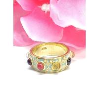 ราคา แหวนพลอยนพเก้าพิรอดลงยา ตัวเรือนเงินแท้ชุบทอง 18 K มีบัตรรับประกัน (29114111110)