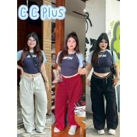 ราคา CiCi Plus+(2519) กางเกงขายาวกระดุมหน้าเชือกสามารถใช้งานได้จริง มีกระเป๋าข้างใส่สบายสไตล์สาวพลัสไซส์ (28283909261)