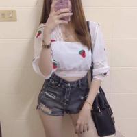 ราคา เสื้อครอปคอเหลี่ยมแขนพองทรงตุ๊กตาปักลาย (4633862957)
