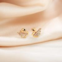 ราคา Lanme Jewelry ต่างหูสตั๊ดหงส์ไทเทเนียมพร้อมมงกุฎเพชรเทียมสีทองต่างหูหงส์ทองแท้ Y471 (28654648254)