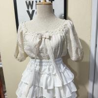 ราคา เสื้อคอเหลี่ยมแขนตุ๊กตาแต่งคอลูกไม้ (40208159640)