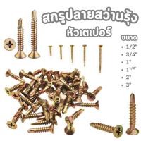 ราคา สกรูปลายสว่าน ชุบรุ้ง หัวเตเปอร์ มีหลายขนาด #สกรูปลายสว่านรุ้ง (43256993274)