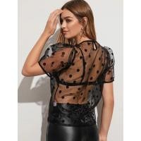 ราคา เสื้อผ้าแก้วแขนพองสีดำ ลายจุดกำมะหยี่สีดำ สินค้ามือ 1 **ดูขนาดที่รายละเอียดสินค้านะจ๊ะ** (20404739755)