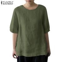 ราคา Zanzea เสื้อเบลาส์ คอกลม แขนห้าส่วน ผ้าฝ้าย สีพื้น สไตล์วินเทจ สําหรับผู้หญิง (12898837205)