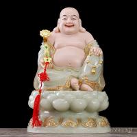 ราคา พระพุทธรูปหินอ่อนสีขาว Maitreya หินแกะสลักพระพุทธรูปหัวเราะ การตกแต่งบ้านพระพุทธรูปในอนาคตหยกฝังทองและเครื่องประดับงานฝี (27858870560)