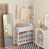 ราคา Hommy !!! ราวแขวนผ้า+ ชั้นวางของ ราวแขวนเสื้อผ้าแบบเข้ามุม+มีตะขอแขวนให้ 6 ตัว ชั้นวางรองเท้า Y 38 #177.. (25052402657)