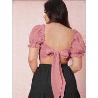 ราคา เสื้อโชว์หลังผูกโบว์ สีชมพูนม สาวอวบ (29020195561)