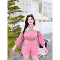 ราคา ชุดจั้มขาสั้นสาวอวบรุ่นคล้องคอ ผ้ายืดวุลเวฟอก38-48.632 (22346735780)