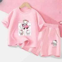 ราคา ชุดเด็ก ชุดเสื้อผ้าเด็กผู้หญิงฤดูร้อน Sanrio Hello Kitty เสื้อยืดพิมพ์การ์ตูนและกางเกงขาสั้น 2 ชิ้น (41909081151)