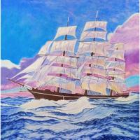 ราคา ภาพวาดเรือสำเภา สีอะคริลิคบนผ้าใบ 70x70ซม. ภาพวาดต้นฉบับจริง (41423184166)