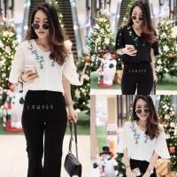 ราคา เสื้อคอวี ปักดอกด้านหน้า แขนเฉียงระบาย (1853233452)