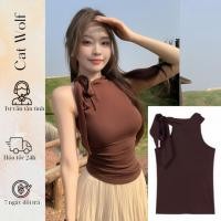 ราคา เสื้อกล้ามเปิดไหล่รัดรูปผูกโบว์เสื้อกล้ามผู้หญิงคอสูงผูกเชือกผูกโบว์ปิดไหล่เซ็กซี่ฤดูร้อนร่างกายกอด (42501956444)