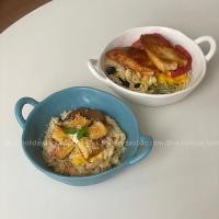 ราคา ญี่ปุ่นย้อนยุคมือหยิกเซรามิกผิดปกติสองหูชามซุปก๋วยเตี๋ยวชามขนาดใหญ่เคลือบสีทึบ อิน ร้านอาหารบนโต๊ะอาหารข้าวจาน (44323671923)