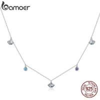 ราคา Bamoer Silver Seashell Necklace 925 Sterling Silver Blue CZ Love Necklace Gift for Girl Statement SCN454 (27786178867)