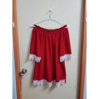 ราคา เดรสสาวอวบ สีแดง ปาดไหล่ ชายลูกไม้ (18046536764)