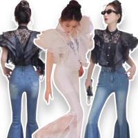 ราคา พร้อมส่ง รุ่นแขนสั้น เสื้อเชิ้ตลูกไม้ผ้าลูกไม้ทั้งตัวแต่งระบายผ้าแก้วแบบอลังการ (29535248076)