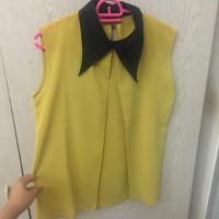 ราคา เสื้อชีฟองแขนกุด สีเหลืองมัสตาร์ดคอปกดำ *ส่งลทบ.ฟรีจ้า* (1091147132)