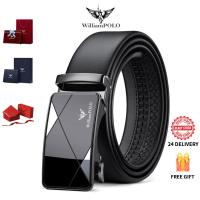 ราคา เข็มขัดหนังแท้ ผู้ชาย William Polo กลัดอัตโนมัติ แถมกล่องและถุงของขวัญหรู (แท้ 100%) Men's Belt Genuine Leather Automatic Buckle - Free Premium Gift Box & Bag (42608663531)
