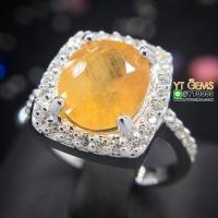 ราคา แหวนบุษราคัม แหวนล้อมเพชร แหวนเงินแท้ 92.5% ชุบทองคำขาว ประดับ พลอยบุษราคัมแท้ ตกแต่ง เพชรSwiss YTG (29923126579)