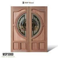 ราคา WSP3000 บานประตู (บานคู่) ไม้เนื้อแข็ง ไม่ทำสี รวมติดกระจกนิรภัยสเตนกลาส (24807737591)