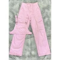 ราคา ชุดเซ็ตเอี๊ยมครอป กางเกงคาโก้สีชมพู มือสอง (24795589172)