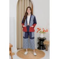 ราคา เสื้อคลุมผ้าฝ้าย แขนยาว (ขายแยกชิ้น เสื้อคลุม+กางเกง) แต่งผ้าพิมพ์ลาย เสื้อคุลมทูโทน สีกรมท่า ตัดขอบสีแดงเข้ม ออกใบกำกับ (29367133807)