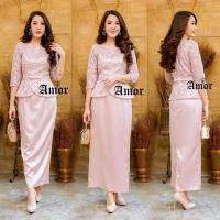 ราคา ชุดไทยประยุกต์ไปงาน แม่เจ้าบ่าวเจ้าสาว เสื้อลูกไม้ใยบวบปักกริ้ตเตอร์ + กระโปรงผ้านุ่ม (11074499592)