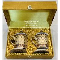 ราคา ชุดของขวัญ แก้ว น้ำชา กาแฟ เบญจรงค์ เซรามิก เนื้อแก้ว สวยมาก ของฝาก ของที่ระลึกไทย กล่องผ้าไหม รับไหว้ เกษียณ วันเกิด (13985137877)