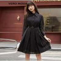 ราคา ชุดเดรสผ้าปักสีดําหรูหราและสง่างามคอตั้งแขนจับจีบ-พร้อมเข็มขัด - Vero Moda (43508819176)